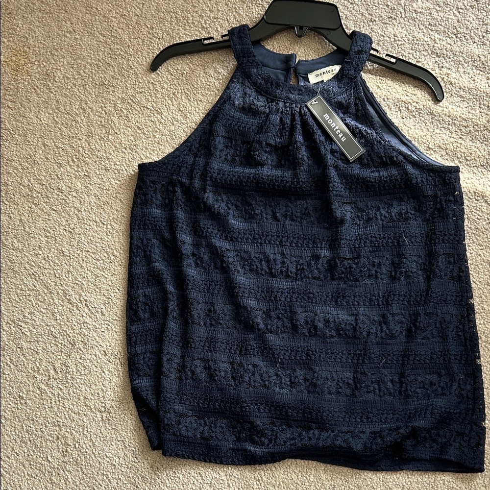 Monteau Midnight Blue Lace Halter Top
